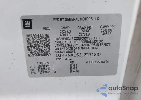 2020 GMC Acadia Awd Denali from USA, damaged, VIN 1GKKNXLS2LZ171837